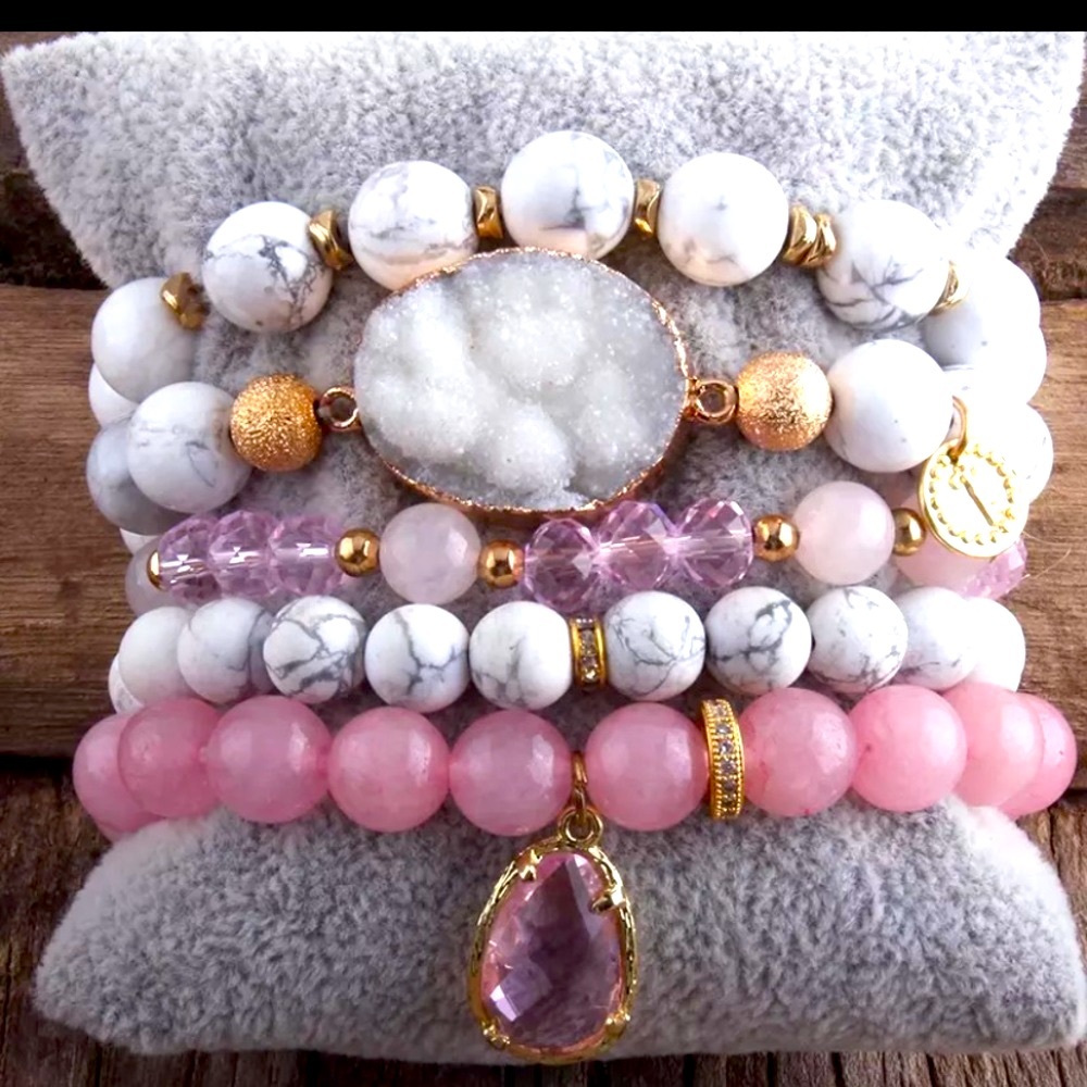 5 Piece Boho Druzzy Beaded Bracelet Set